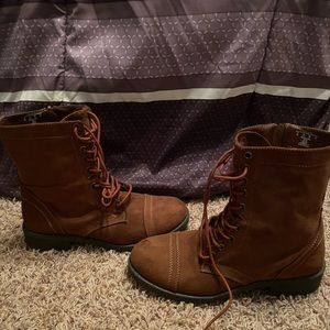Brown combat boots